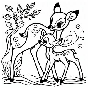 A deer and a baby deer in the woods