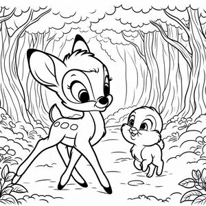 A cartoon deer and a baby deer in the woods