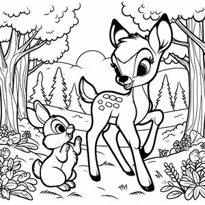 A deer and a squirrel in the woods