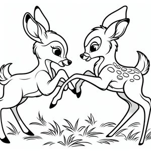 A couple of deers playing with each other