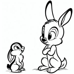 A cartoon rabbit sitting next to a squirrel