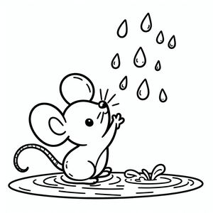 A cartoon mouse is playing in the water