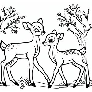 A couple of deer standing next to each other