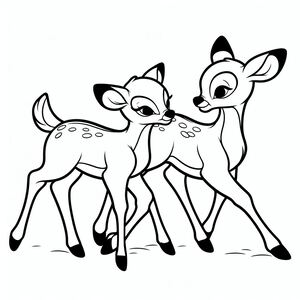 A couple of deers that are standing next to each other