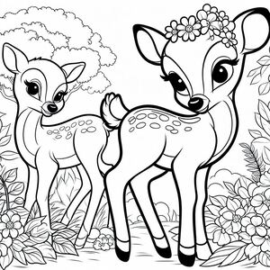 A couple of deer standing next to each other
