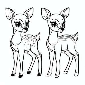 Two little deers with big eyes coloring page