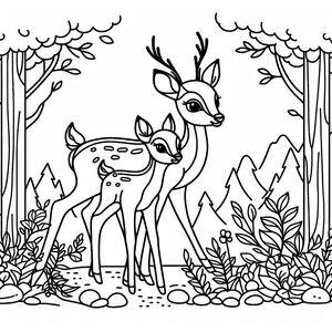A deer and her baby in the woods 2