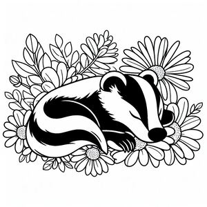 A badger sleeping on top of a bunch of flowers