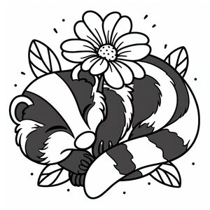 A black and white drawing of a flower