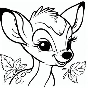 A cartoon deer with leaves in its mouth