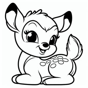 A coloring page of a baby deer with big eyes