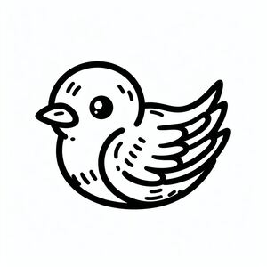 A black and white drawing of a bird