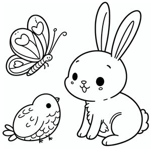 Một chú thỏ và một con chim ngồi cạnh nhau