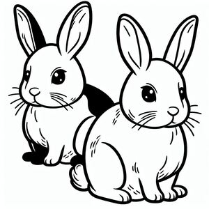 Two rabbits sitting next to each other