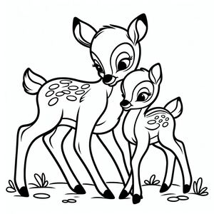 A couple of deers that are standing next to each other