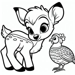 A deer and a bird coloring pages