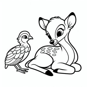 Một con nai và một con chim ngồi cạnh nhau