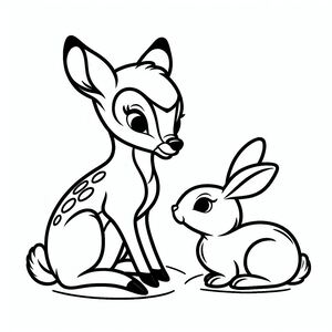A deer and a rabbit sitting next to each other