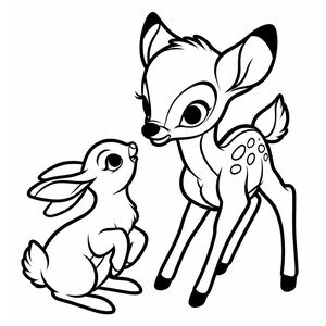 A deer and a rabbit sitting next to each other