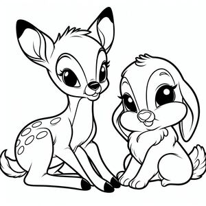 A baby deer and a baby deer sitting next to each other