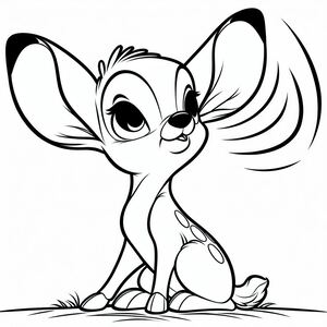 Một nhân vật hoạt hình với đôi mắt to ngồi xuống