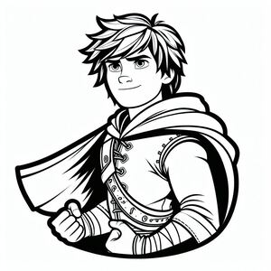 A black and white drawing of a man in a cape