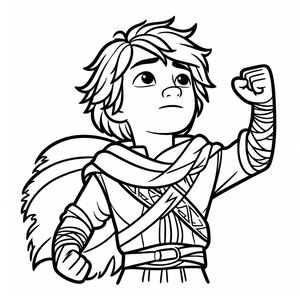 A drawing of a boy with a scarf on his head