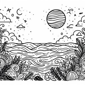 A black and white drawing of a landscape