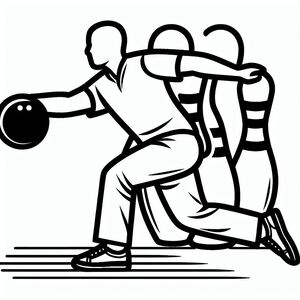 A black and white drawing of a bowling player