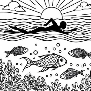 A person swimming in the ocean with fish
