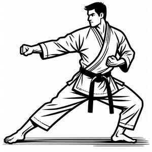 A black and white drawing of a man doing karate 2