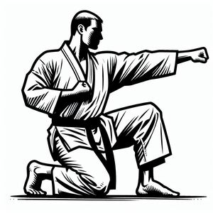 A black and white drawing of a man doing karate 4
