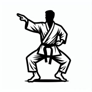 A black and white drawing of a man doing karate