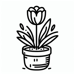 A black and white drawing of a potted plant 3