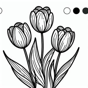 A black and white drawing of three flowers 3