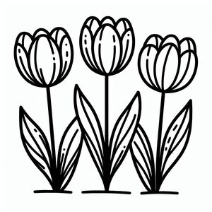 A black and white drawing of three flowers