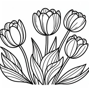 A black and white drawing of tulips