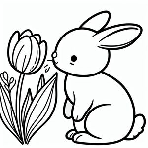 A rabbit sitting next to a flower