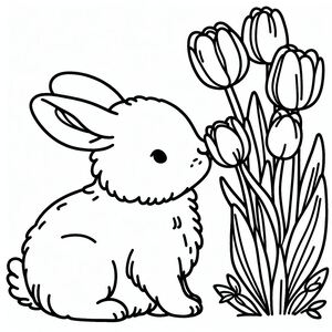 a rabbit smelling flowers