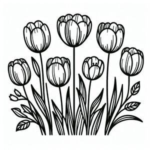 A black and white drawing of flowers