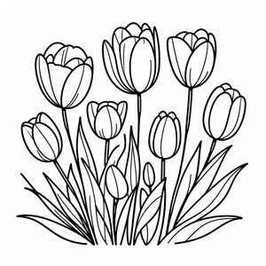 A black and white drawing of tulips