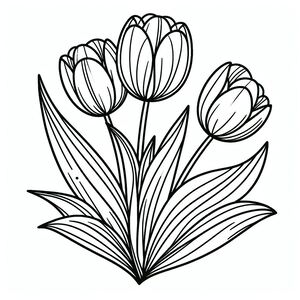 A black and white drawing of tulips