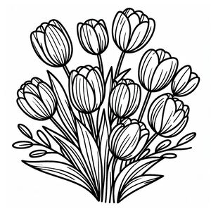 A black and white drawing of a bunch of flowers