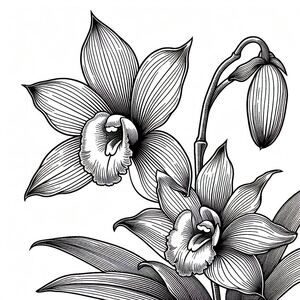 A black and white drawing of a flower