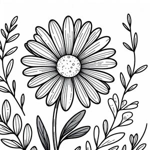 A black and white drawing of a flower