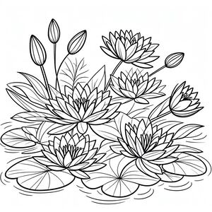 A black and white drawing of water lilies 3