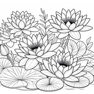 A black and white drawing of water lilies 4