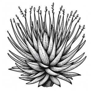 A black and white drawing of a flower