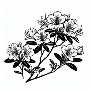 A black and white drawing of flowers on a white background