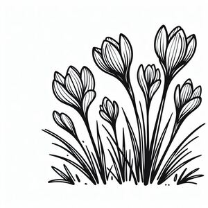 A black and white drawing of some flowers